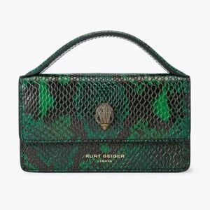 Kurt Geiger Bond Handbag In Green Snake Embossed Leather. NWT, FULL INCLUSION